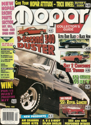 MOPAR COLLECTORS GUIDE 1998 APR - ROYAL LANCER, RARE BLACK ON BLACK
